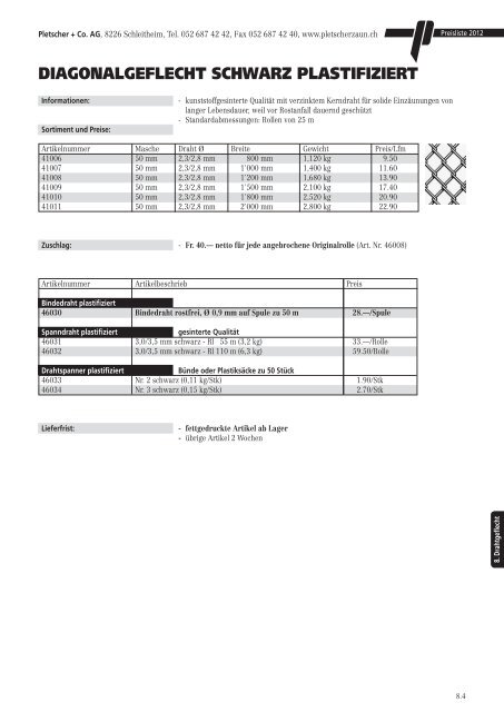 PREISLISTE 2012 - Pletscher & Co. AG