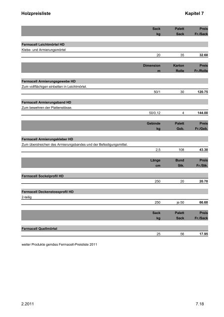 Holzpreisliste Kapitel 7 Pavatex für Boden