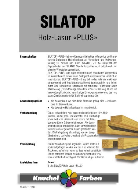 Holz-Lasur «PLUS» - Knuchel Farben AG