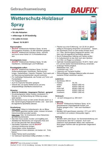 Produktname Abbeizer Wetterschutz-Holzlasur Spray - Baufix