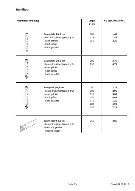 Preisliste 2012 Lagerware Gartenholz - Jan Fr. Gehlsen
