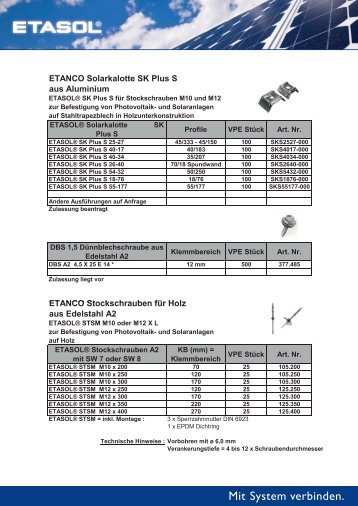 Solarkalotte SK Plus S für Stahlblech - Etanco