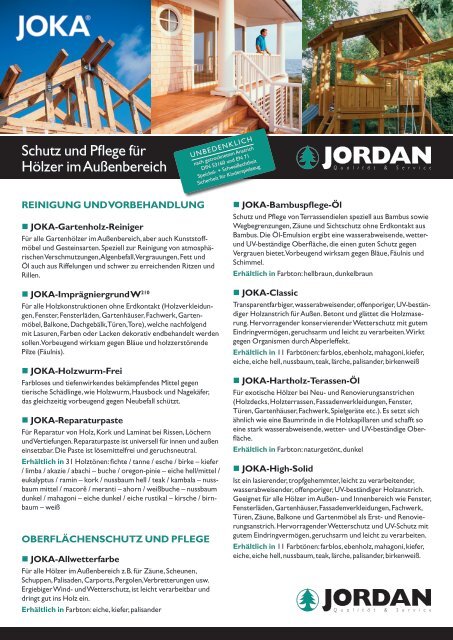 Schutz und Pflege für Hölzer im Außenbereich - Jordan Holz