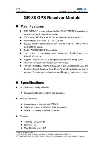 GR-88 GPS Receiver Module - Holux Technology Inc.