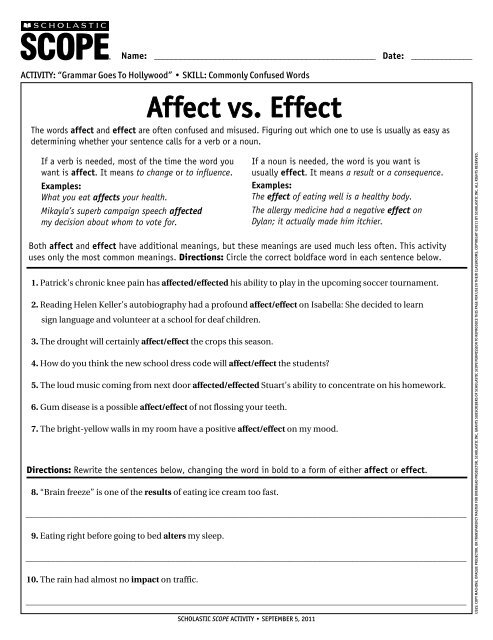 affect vs. effect - Scholastic