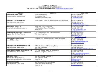 Hong Kong Agencies 2010-11 - Portfolio And Reel