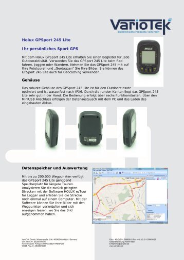 Holux GPSport 245 Lite Ihr persönliches Sport GPS Gehäuse ... - ELV