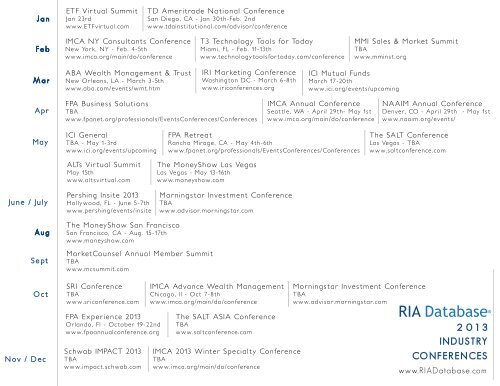 2013 Industry Conference Calendar - RIA Database