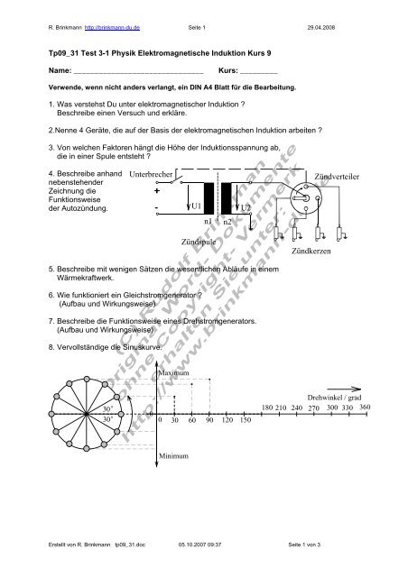 Tp09_31 Test 3-1 Physik Elektromagnetische Induktion Kurs 9
