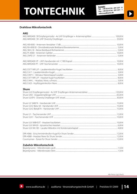 mietpreisliste - audiluma - Veranstaltungstechnik GmbH