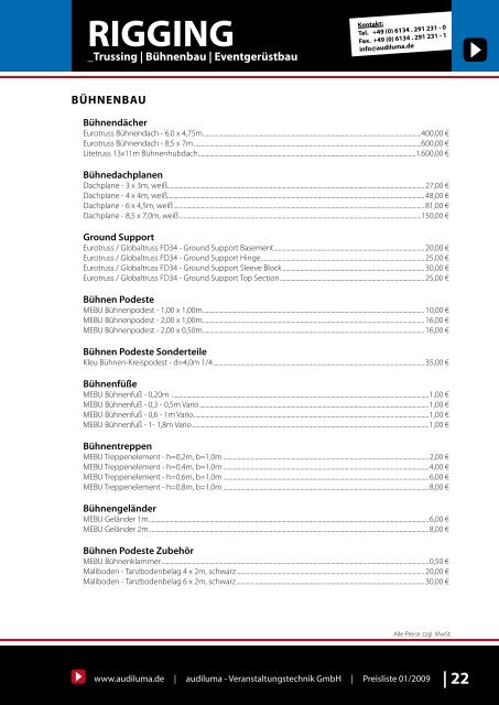 mietpreisliste - audiluma - Veranstaltungstechnik GmbH