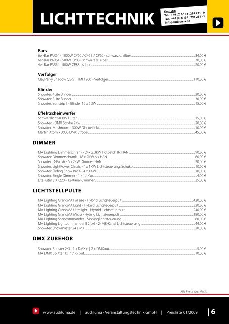 mietpreisliste - audiluma - Veranstaltungstechnik GmbH