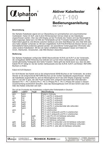 Aktiver Kabeltester ACT-100 Bedienungsanleitung - alphaton