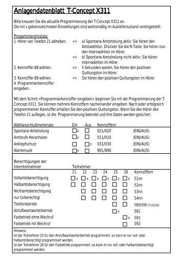 Anlagendatenblatt T-Concept X311