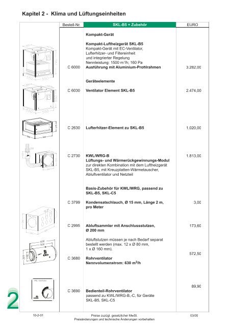 SCHRAG Preisliste Kapitel 2 Klima und Lüftungseinheiten