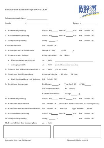 Serviceplan Klimaanlage PKW - EUROPART EWOS
