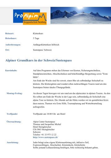 Alpiner Grundkurs in der Schweiz/Sustenpass - Bergsportschule ...