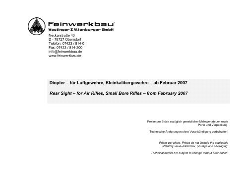 Diopter – für Luftgewehre, Kleinkalibergewehre – ab ... - Feinwerkbau