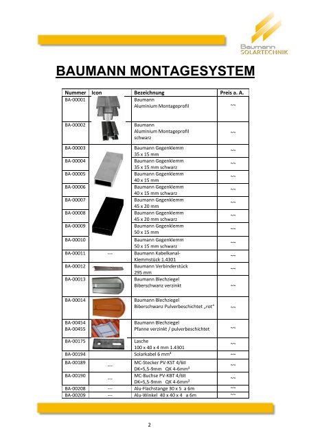 Baumann-Solartechnik Montagesystem