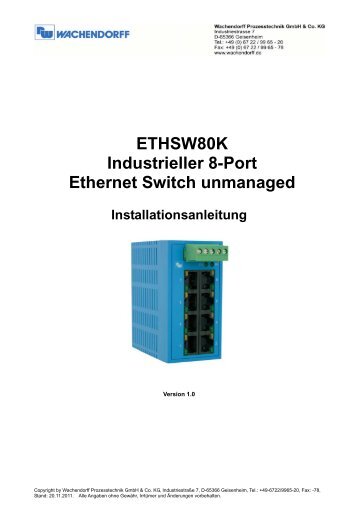 Industrieller 8-Port Ethernet Switch ETHSW80K - Wachendorff ...