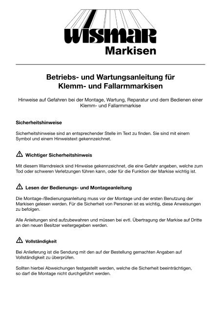 Klemm- und Fallarmmarkisen - Isabella Markisen