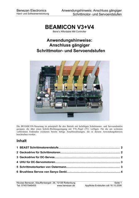 Anschluss gängiger Schrittmotor- und Servoendstufen - Benezan ...