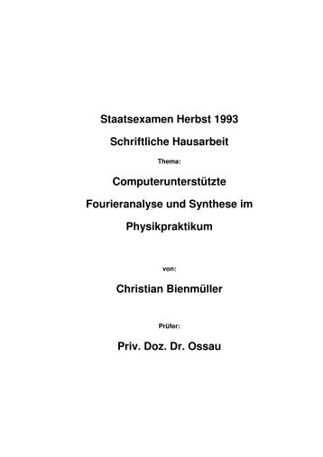 Zulassungsarbeit - von Christian Bienmüller