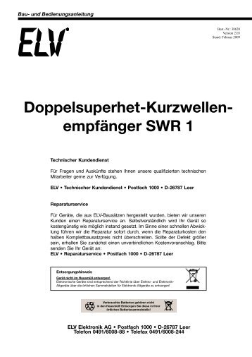Doppelsuperhet-Kurzwellen- empfänger SWR 1 - ELV