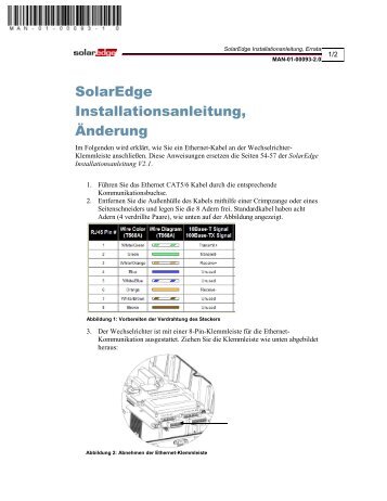 SolarEdge Installationsanleitung, Änderung Ethernet-Verbindung ...