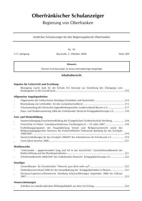 Oberfränkischer Schulanzeiger - Regierung von Oberfranken - Bayern