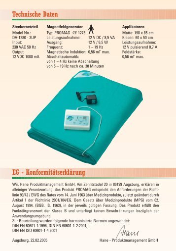 Technische Daten EG - Konformitätserklärung