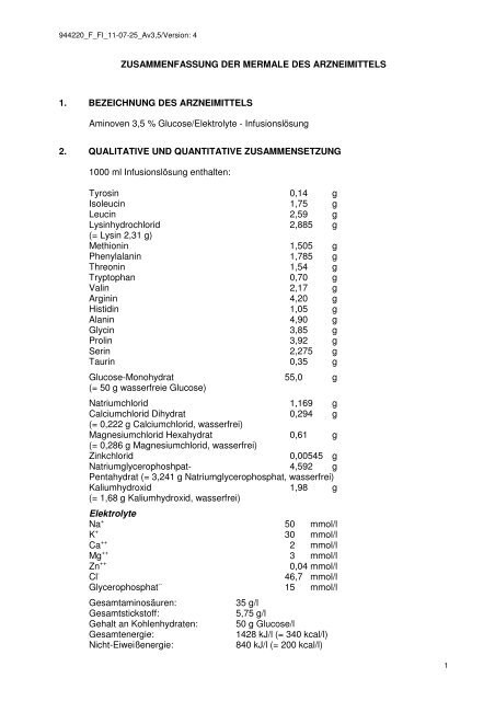 ZUSAMMENFASSUNG DER MERMALE DES ARZNEIMITTELS 1 ...