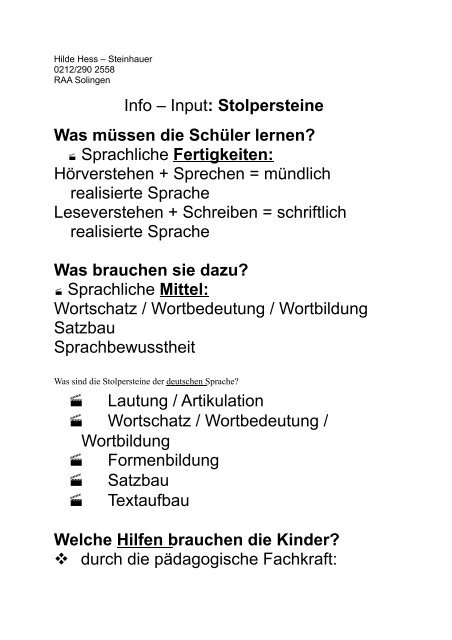 Welche Hilfen brauchen die Kinder? - Lernen für den GanzTag