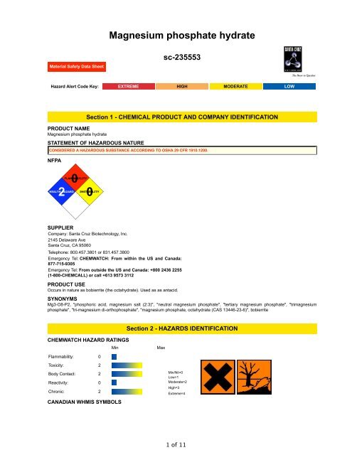 Magnesium Phosphate Hydrate Santa Cruz Biotechnology Inc