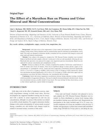 The Effect of a Marathon Run on Plasma and Urine Mineral and ...