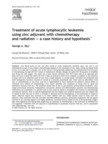 Treatment of acute lymphocytic leukemia using zinc adjuvant with ...