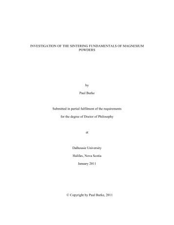 Investigation of the Sintering Fundamentals of Magnesium Powders