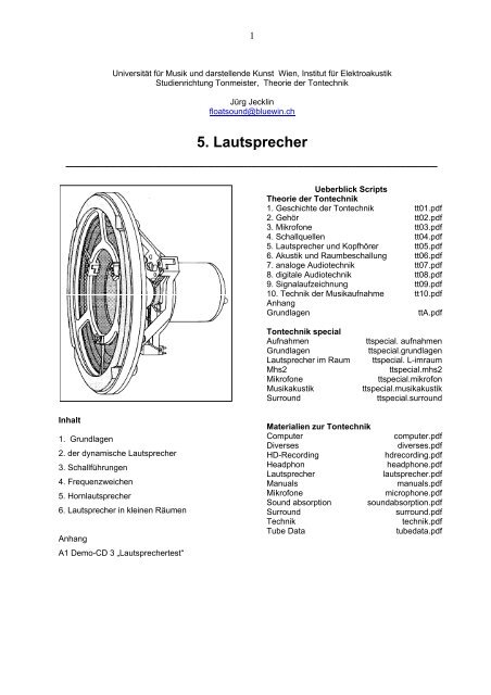 5. Lautsprecher - Universität für Musik und darstellende Kunst Wien