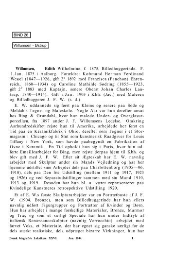 Willumsen, Edith Wilhelmine, f. 1875, Billedhuggerinde. F. 1.Jan ...