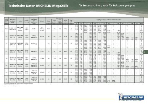 Technische Daten MICHELIN XeoBib - KREISEL