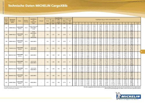 Technische Daten MICHELIN XeoBib - KREISEL