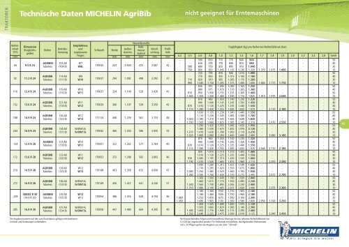 Technische Daten MICHELIN XeoBib - KREISEL