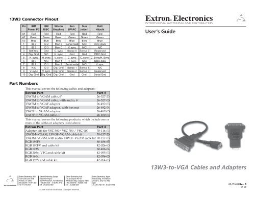 13W3-to-VGA Cables and Adapters - Extron Electronics