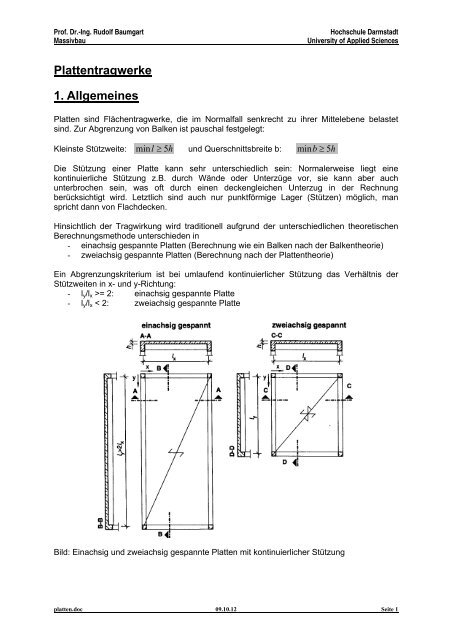 2 Einachsig gespannte Platten - Prof. Dr.-Ing. Rudolf Baumgart