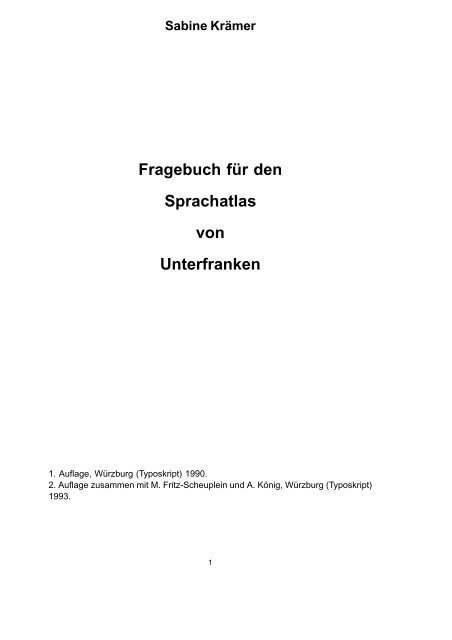 Fragebuch für den Sprachatlas von Unterfranken - spr.germanistik ...