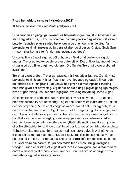 Prædiken sidste søndag i kirkeåret 2025