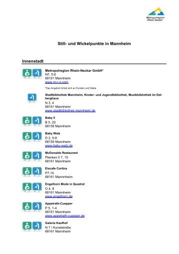 Still- und Wickelpunkte in Mannheim Innenstadt - Tourist Information ...