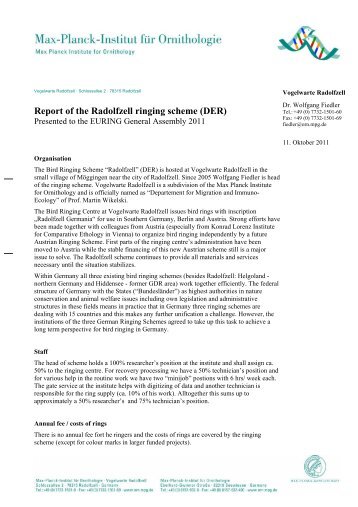 Report of the Radolfzell ringing scheme (DER)