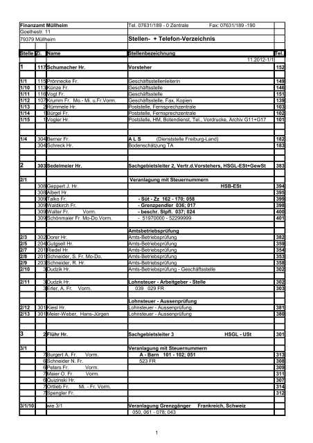 Telefonverzeichnis - Finanzamt Müllheim