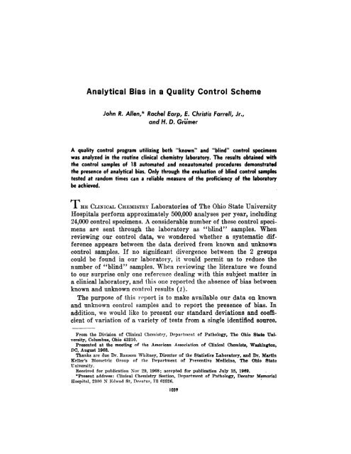 Analytical Bias in a Quality Control Scheme - Clinical Chemistry